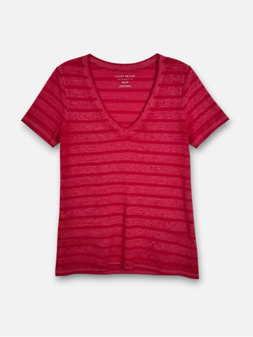 LUCKY BRAND‎ V Neck Striped T Shirt Top Size XS Pink Short Sleeve Casual Basic